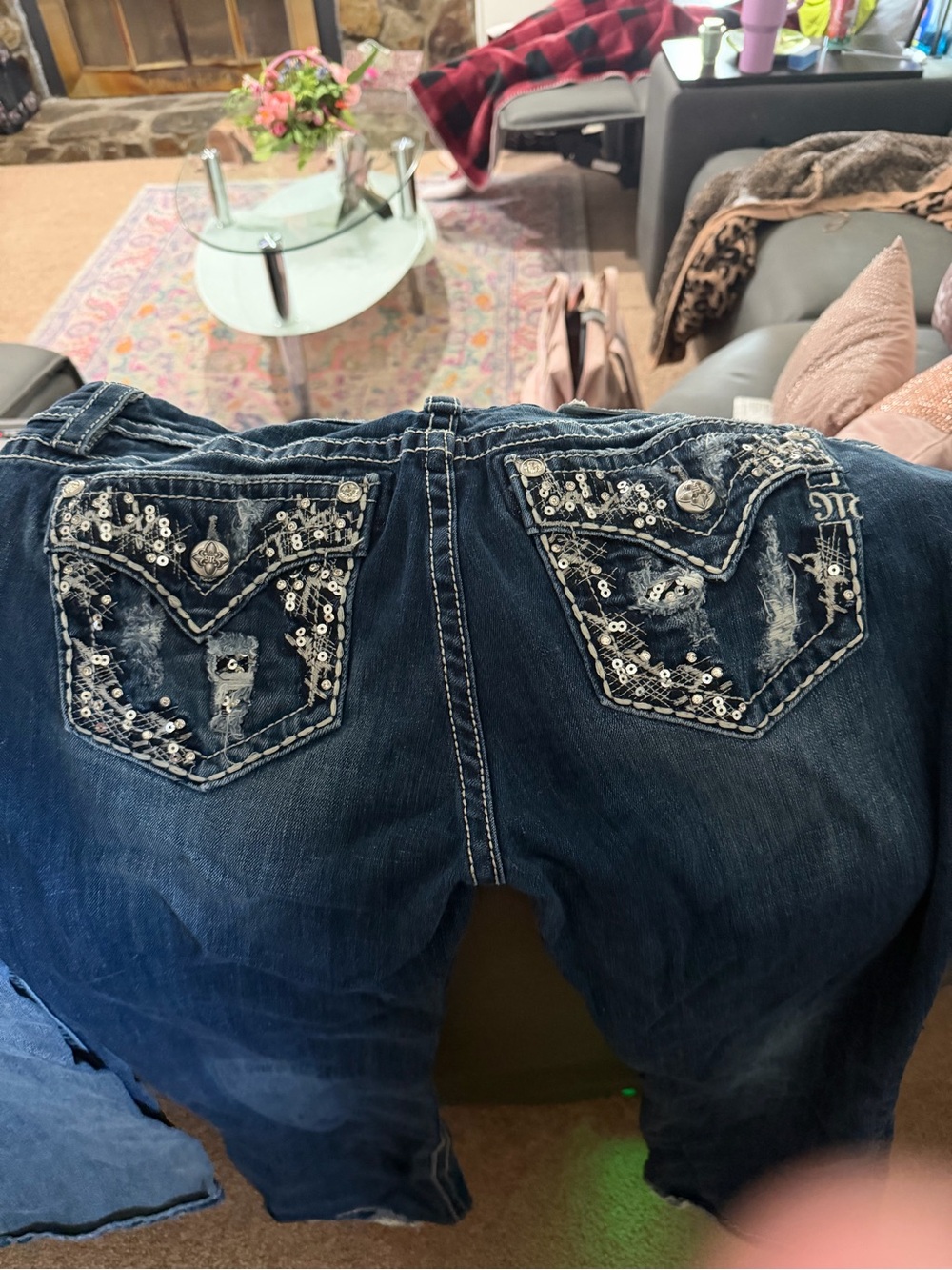 Miss Me Women's Dark Blue Boyfriend Jeans with Fading - Picture 3 of 3